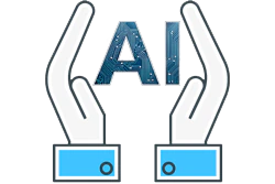 AI development icon with hands