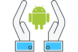 Android development icon with hands