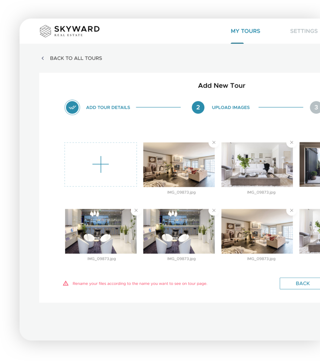 Skyward app - Add new tour screen