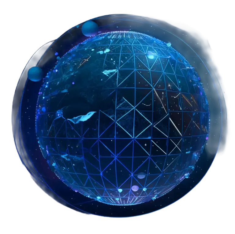 Global software engineering network visualised as a glowing wireframe globe