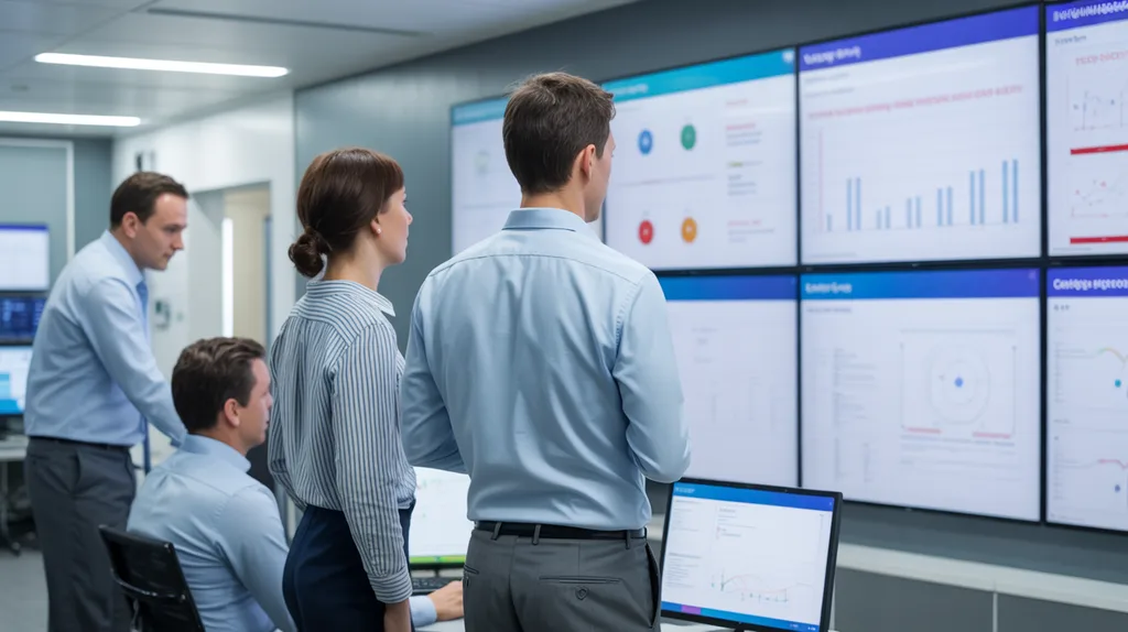 Security operations center team monitoring AI-powered security analytics dashboards on large screens in a bright modern SOC — representing enterprise agentic AI deployment in cybersecurity