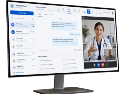 Monitor with female online doctor