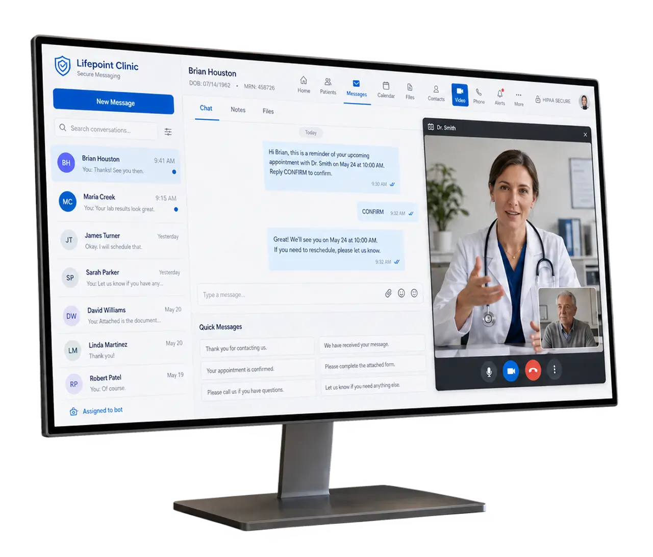 Monitor with female online doctor