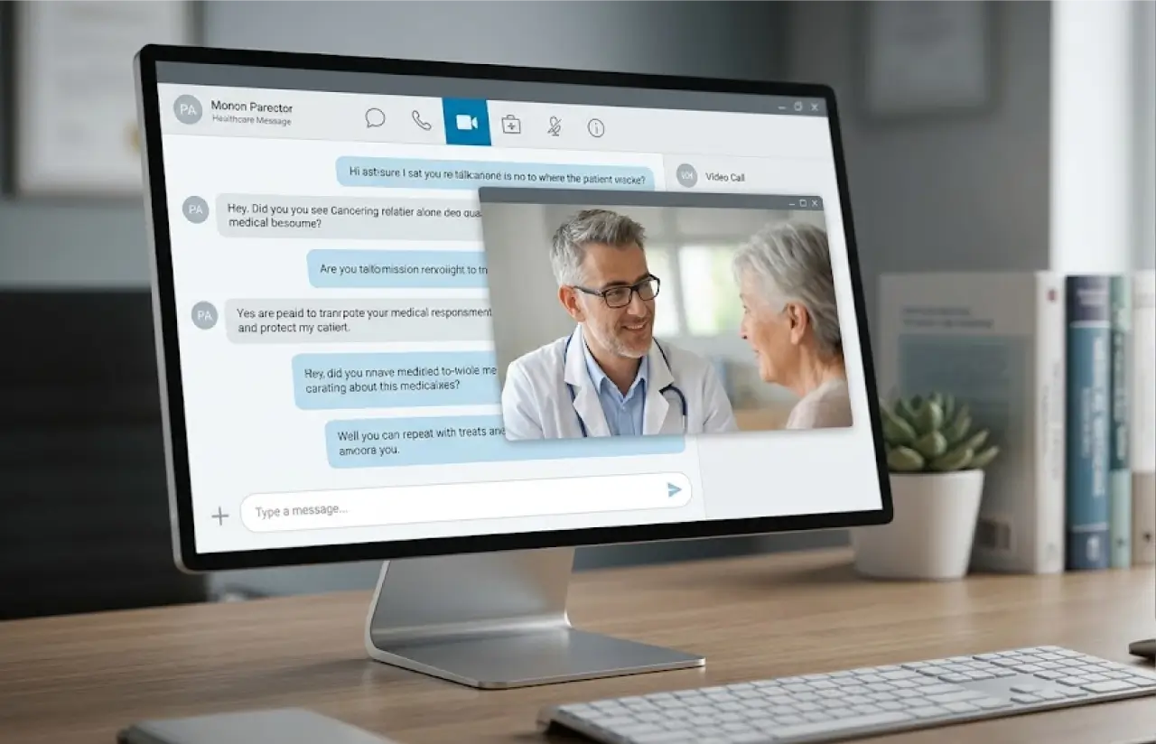 Computer with male online doctor