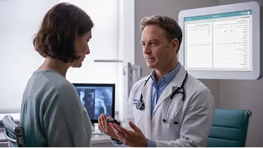 Doctor consulting a patient using an electronic health record system
