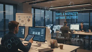 Software development team working on travel and hospitality digital solutions
