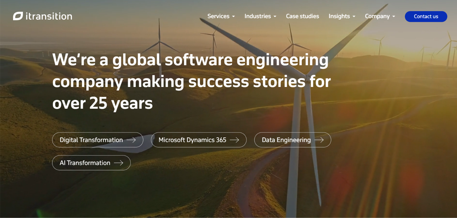 Itransition website homepage: global software engineering company with 25+ years of success stories