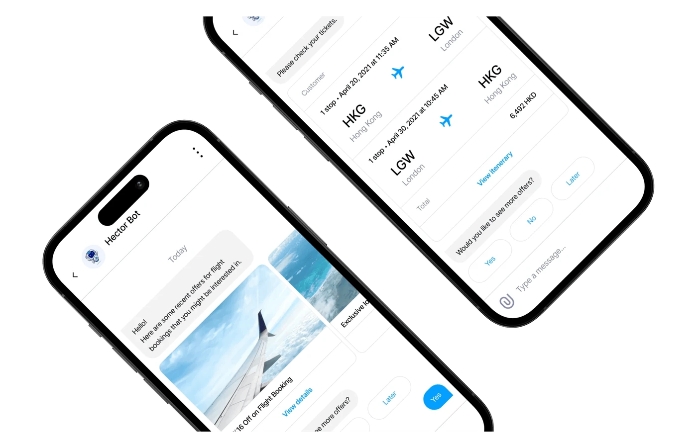AI travel bot chat screens