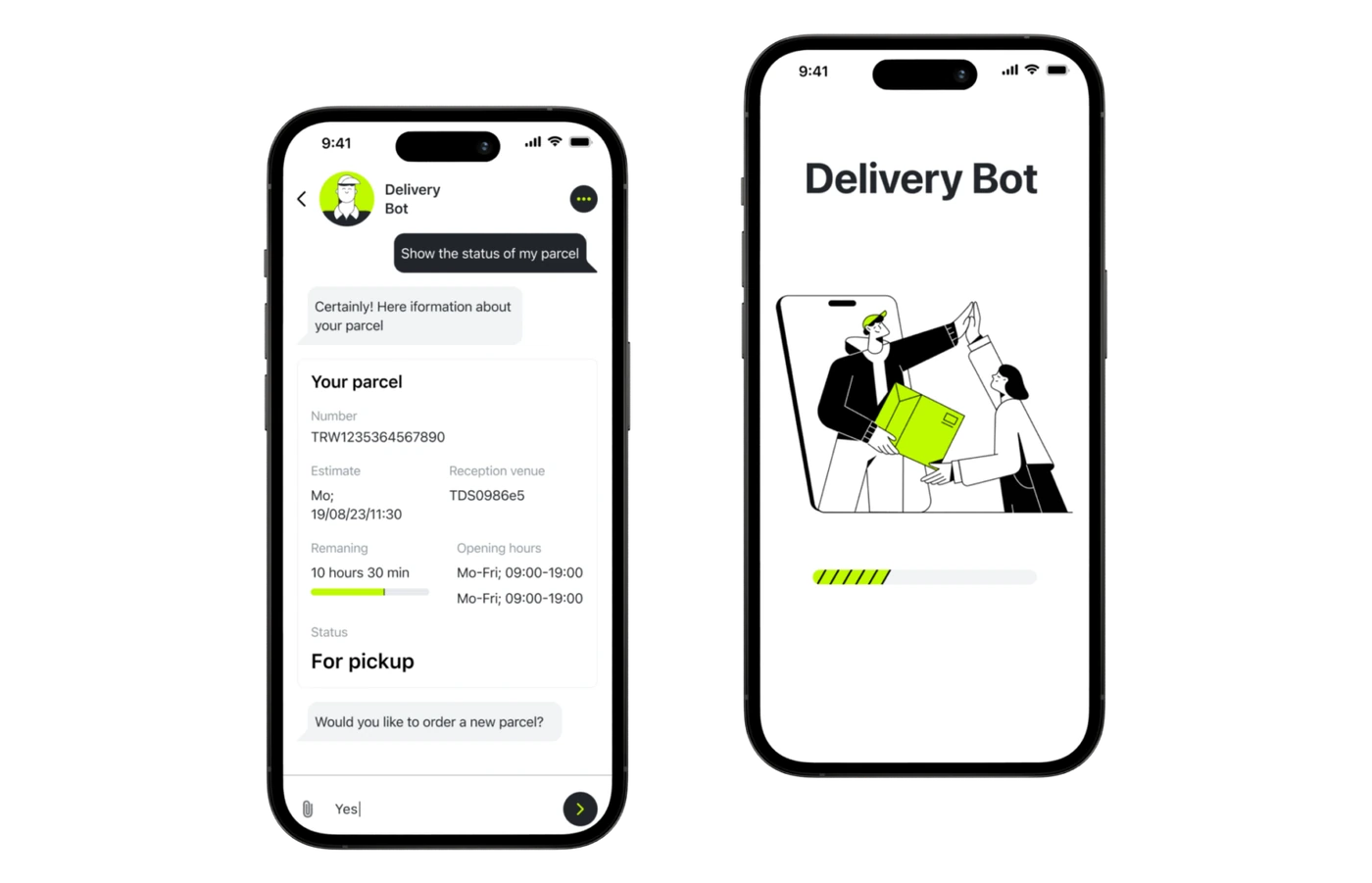 Delivery service chatbot screens