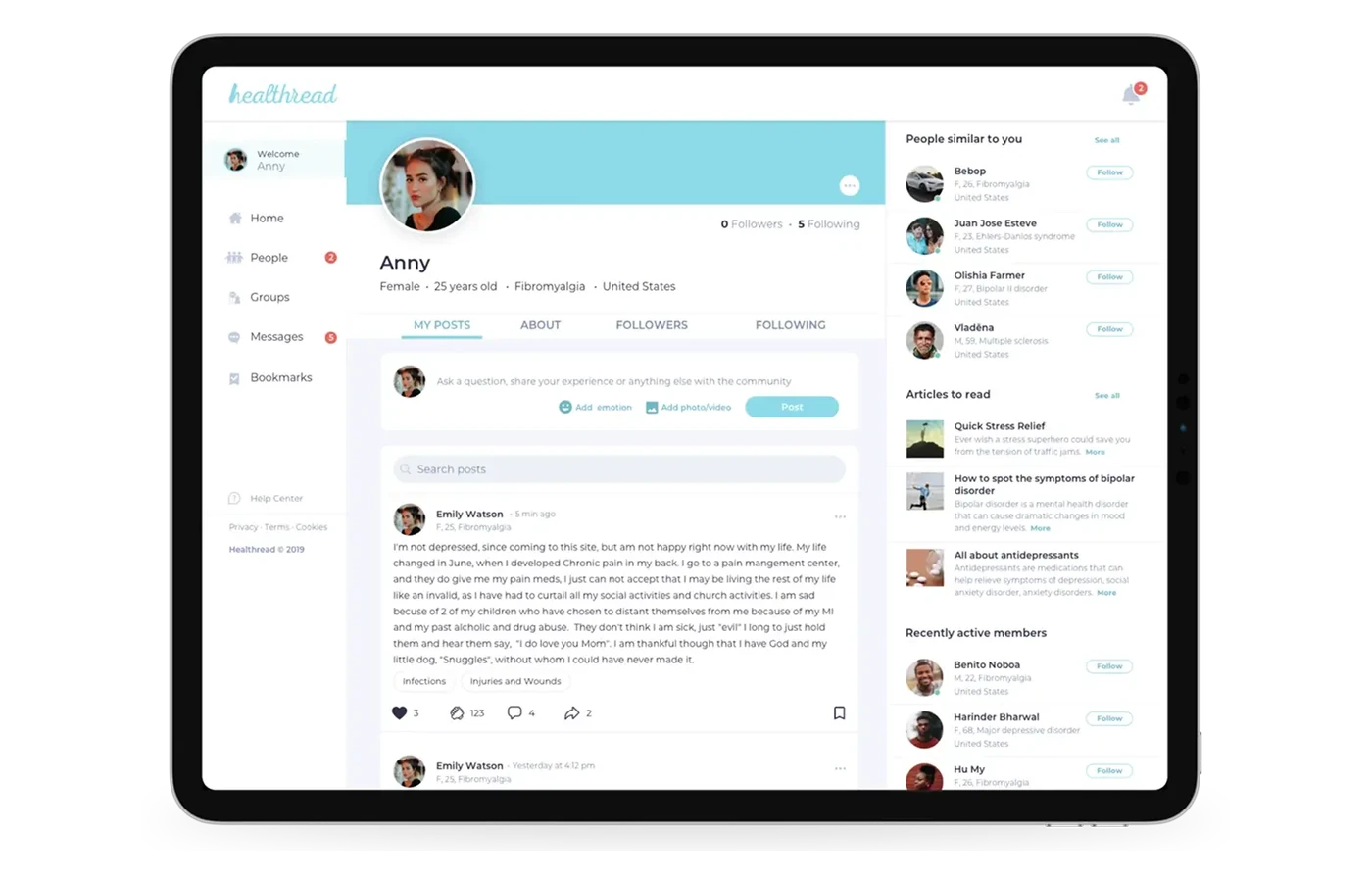 Health community app member dashboard