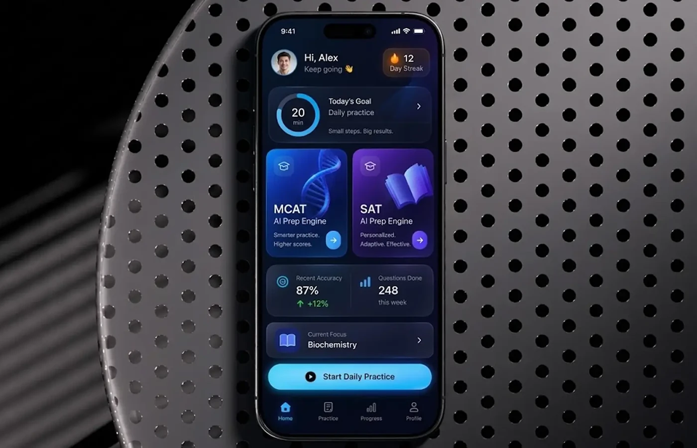Test prep app home screen