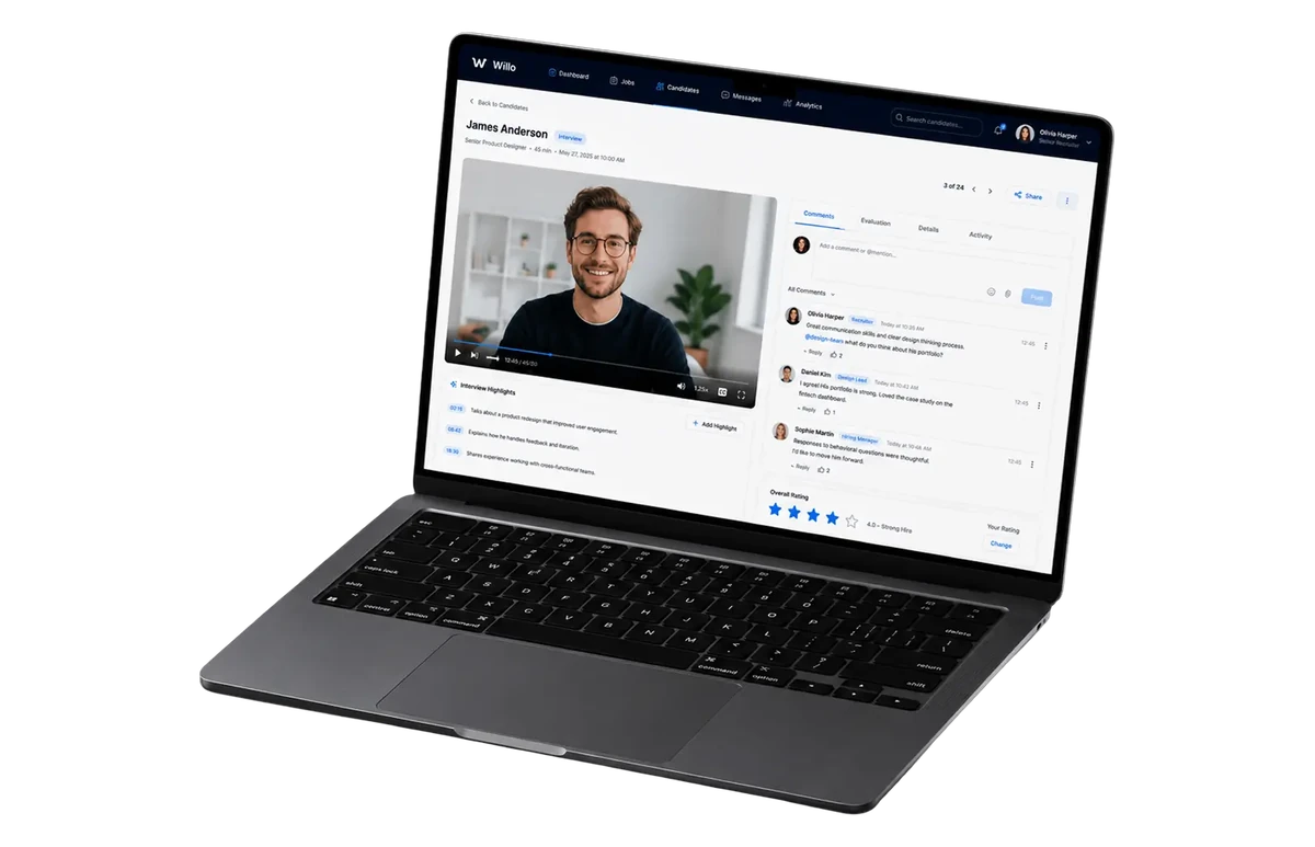 One-way video interview platform review screen