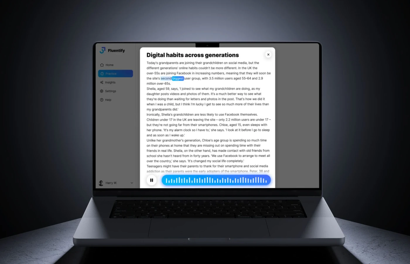 Pronunciation checker scoring screen