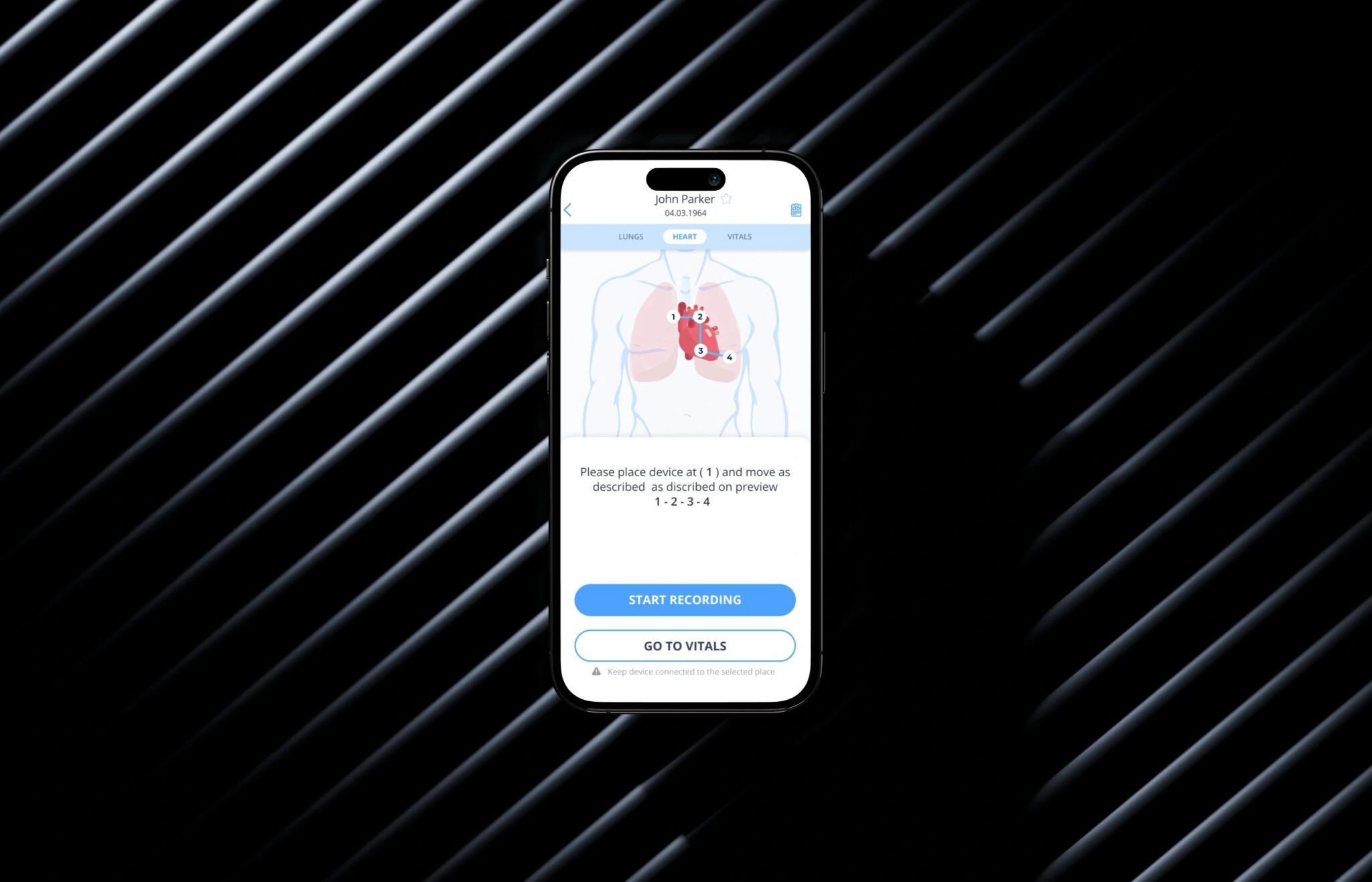 Remote patient monitoring app recording screen
