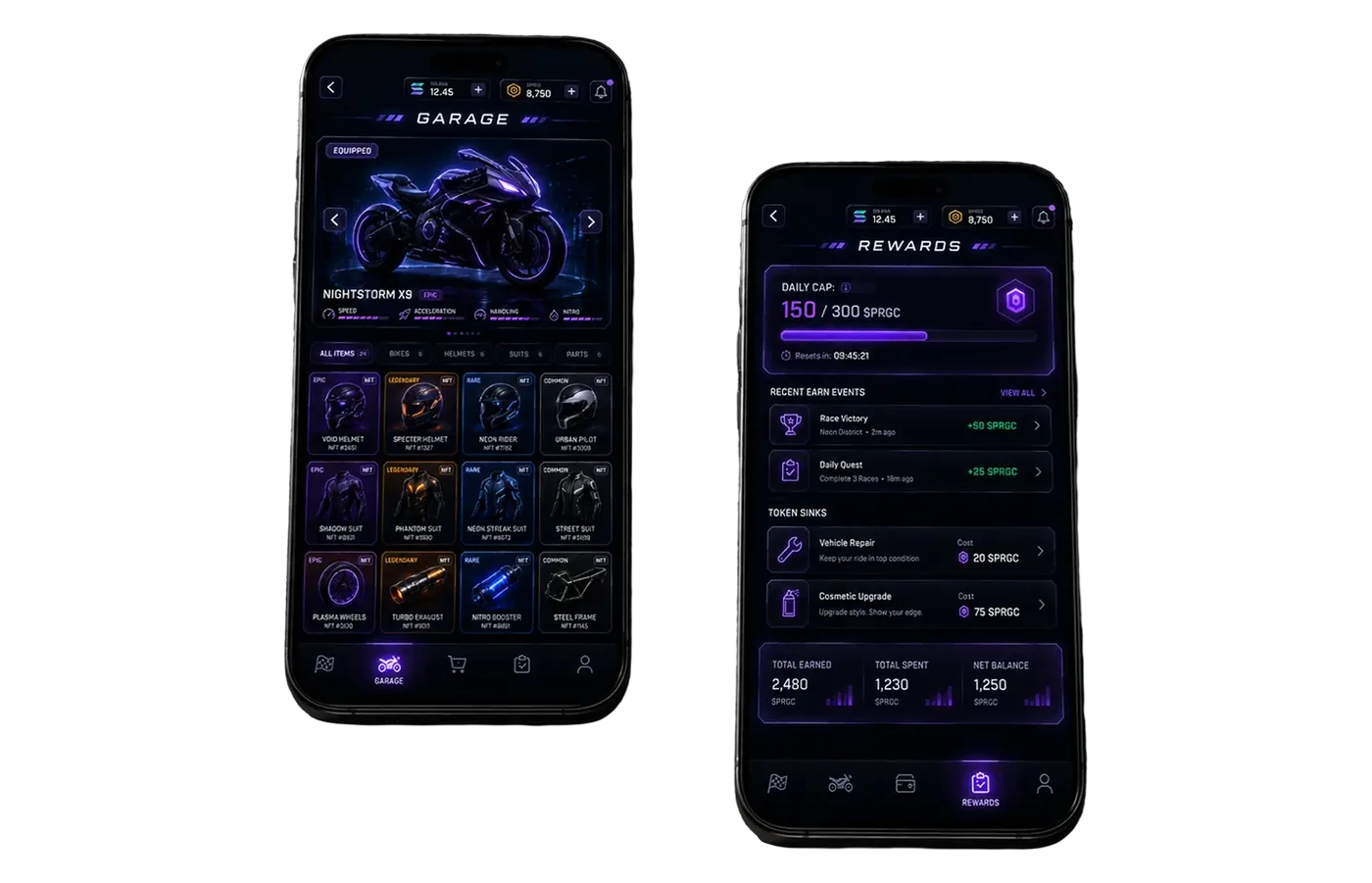Solana game garage and rewards