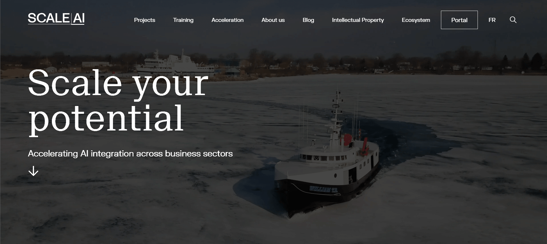 Scale AI homepage with the headline Scale your potential and the tagline Accelerating AI integration across business sectors.