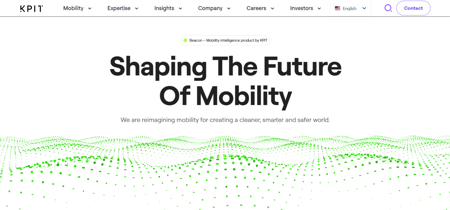 Screenshot of the KPIT homepage with the headline Shaping the Future of Mobility.