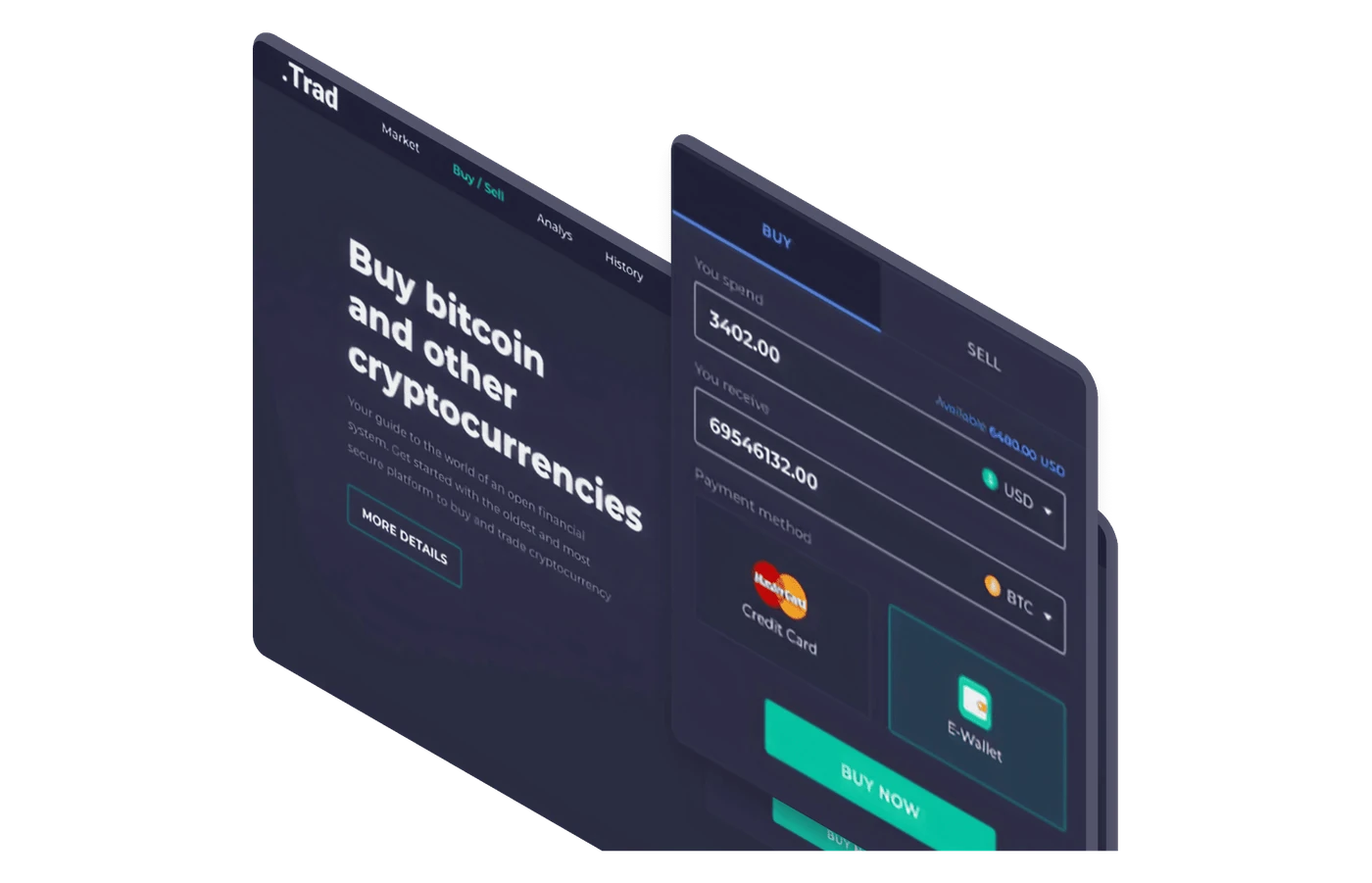 Crypto trading buy and sell screens