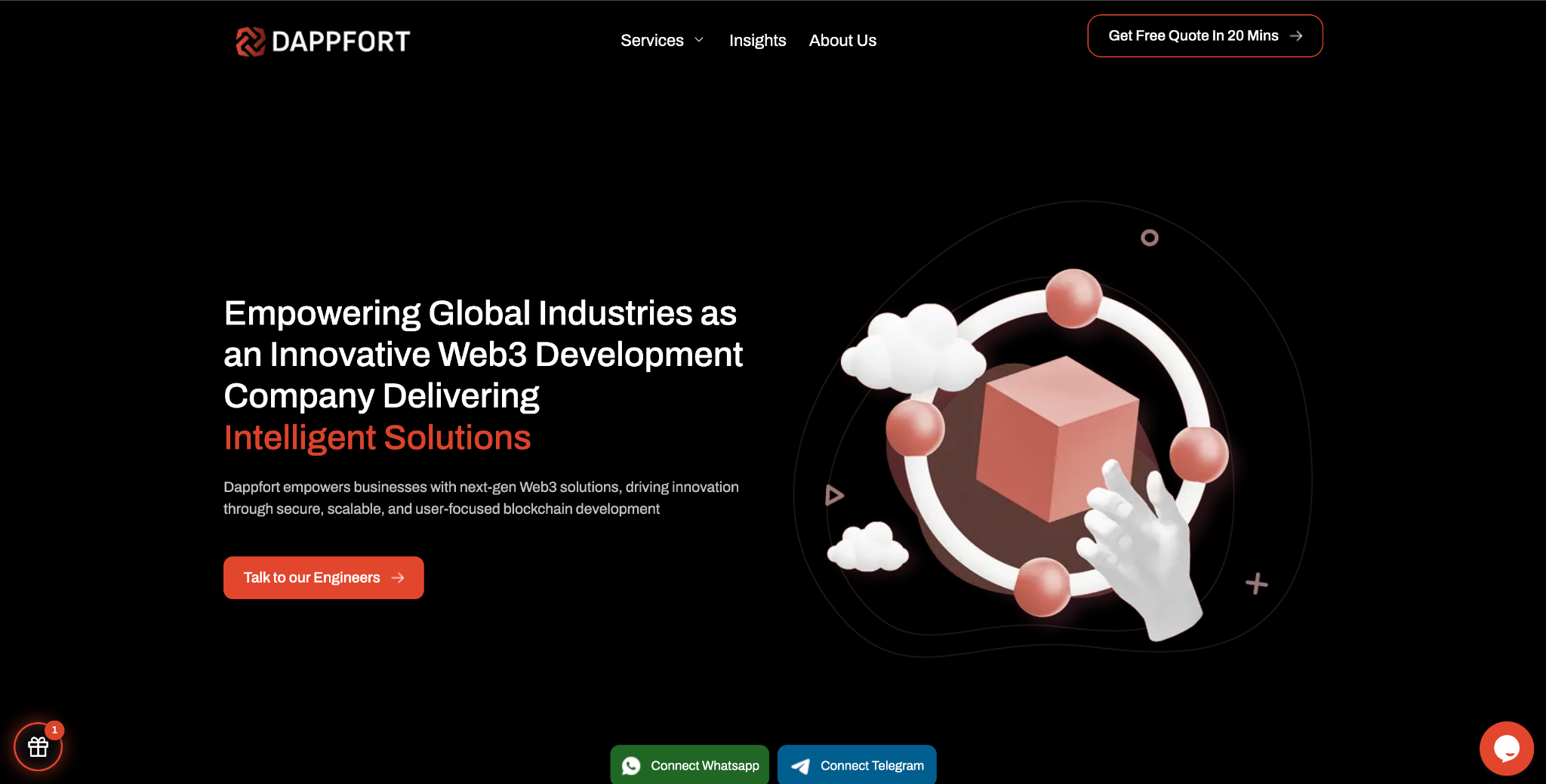 Dappfort homepage presenting the company as an innovative Web3 development company delivering intelligent solutions